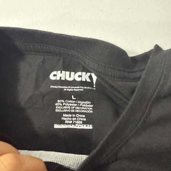 Chucky T Shirt Mens L Blac Wanna Play Graphic Grunge Y2K 90s - Picture 5 of 7